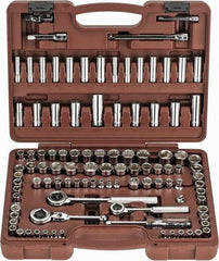 Paramount - 103 Piece 1/4" & 3/8" Drive Deep Well Socket Set - 6, 8, 12 Points, 5/32" to 13/16" (4mm to 19mm) Range, Inch/Metric Measurement Standard - Exact Tool & Supply