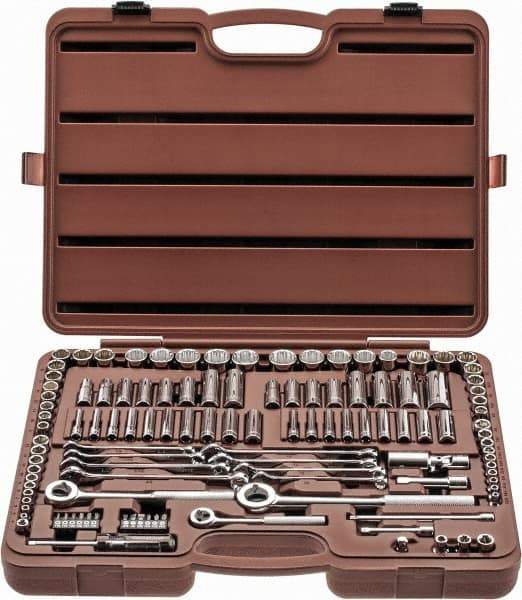 Paramount - 116 Piece 1/4, 3/8 & 1/2" Drive Standard Deep Socket Set - 6, 8 & 12 Points, 5/32 to 1/2", 4 to 13mm, Inch/Metric Measurement Standard - Exact Tool & Supply