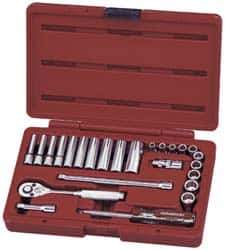 Paramount - 25 Piece 1/4" Drive Deep Well Socket Set - 12 Points, 3/16" to 9/16" Range, Inch Measurement Standard - Exact Tool & Supply