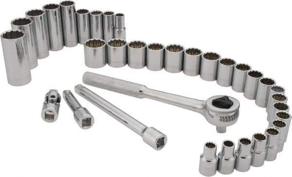 Paramount - 34 Piece 3/8" Drive Standard Deep Socket Set - 12 Points, 5/16 to 7/8", 8 to 19mm, Inch/Metric Measurement Standard - Exact Tool & Supply