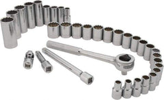 Paramount - 34 Piece 3/8" Drive Standard Deep Socket Set - 12 Points, 5/16 to 7/8", 8 to 19mm, Inch/Metric Measurement Standard - Exact Tool & Supply