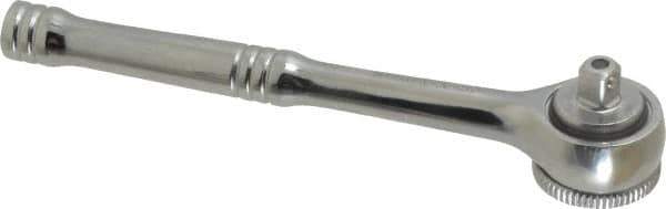 Paramount - 1/4" Drive Round Head Quick-Release Ratchet - Chrome Finish, 5-3/4" OAL, 45 Gear Teeth, Full Polished Knurled Handle - Exact Tool & Supply