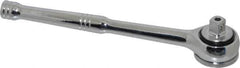 Paramount - 3/8" Drive Round Head Quick-Release Ratchet - Chrome Finish, 7-29/32" OAL, 45 Gear Teeth, Full Polished Knurled Handle - Exact Tool & Supply
