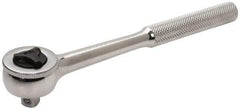 Paramount - 3/8" Drive Round Head Quick-Release Ratchet - Chrome Finish, 7-29/32" OAL, 45 Gear Teeth, Full Polished Knurled Handle, Reversible with Knurled Speed Ring Head - Exact Tool & Supply