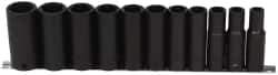Paramount - 11 Piece 1/2" Drive Deep Well Impact Socket Set - 6 Points, 7/16" to 1-1/16" Range, Inch Measurement Standard - Exact Tool & Supply