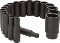 Paramount - 19 Piece 1/2" Drive Deep Well Impact Socket Set - 6 Points, 3/8" to 1-1/2" Range, Inch Measurement Standard - Exact Tool & Supply