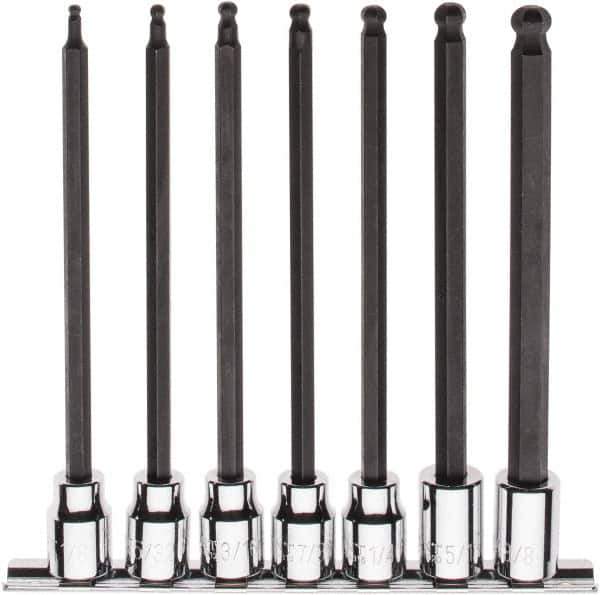 Paramount - 7 Piece 3/8" Drive Inch Ball Hex Bit Socket Set - 1/8 to 3/8" Hex - Exact Tool & Supply