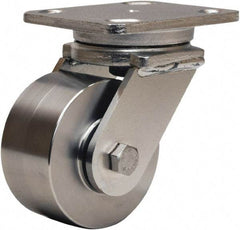 Hamilton - 4" Diam x 2" Wide x 5-5/8" OAH Top Plate Mount Swivel Caster - Forged Steel, 850 Lb Capacity, Delrin Bearing, 4 x 5" Plate - Exact Tool & Supply