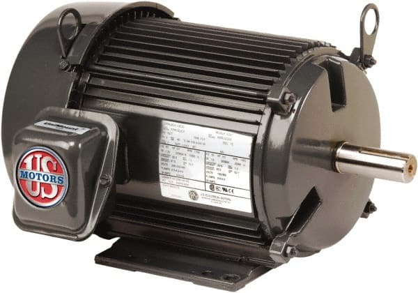 US Motors - 1.5 hp, TEFC Enclosure, No Thermal Protection, 1755, 1440 RPM, 208-230/460 & 190/380 Volt, 60/50 Hz, Three Phase Premium Efficient Motor - Exact Tool & Supply