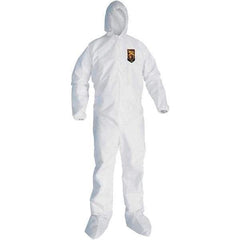 KleenGuard - Size 2XL SMS General Purpose Coveralls - White, Zipper Closure, Elastic Cuffs, with Boots, Serged Seams - Exact Tool & Supply