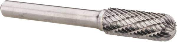 Atrax - 3/8" Cut Diam, 1/4" Shank Diam, Cylinder with Radius Head Double Cut Burr - Radius End, 1" LOC, 2-1/4" OAL - Exact Tool & Supply