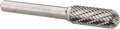 Atrax - 3/8" Cut Diam, 1/4" Shank Diam, Cylinder with Radius Head Double Cut Burr - Radius End, 1" LOC, 2-1/4" OAL - Exact Tool & Supply