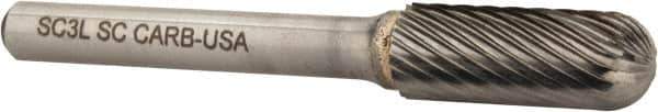 Atrax - 3/8" Cut Diam, 1/4" Shank Diam, Cylinder with Radius Head Single Cut Burr - Carbide, Radius End, 1" LOC, 2-1/4" OAL - Exact Tool & Supply