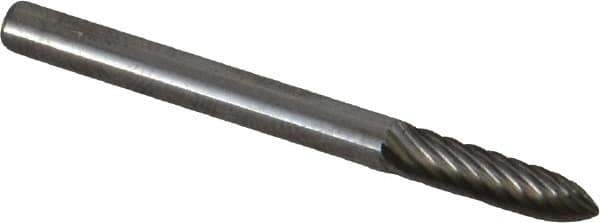 Atrax - 1/8" Cut Diam, 1/8" Shank Diam, Tree Head Single Cut Burr - Carbide, Point End, 1/2" LOC, 1-1/2" OAL - Exact Tool & Supply