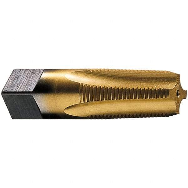 Vermont Tap & Die - 1-1/2 - 11-1/2 NPT Thread, 7 Flute Standard Pipe Tap - 4-1/4" OAL, 1-3/4" Thread Length, 1-1/2" Shank Diam, TiN Finish, High Speed Steel - Exact Tool & Supply