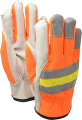MCR Safety - Size S (7) Grain Cowhide General Protection Work Gloves - For Work & Driver, Uncoated, Slip-On Cuff, Full Fingered, Cream/Brown/Orange, Paired - Exact Tool & Supply