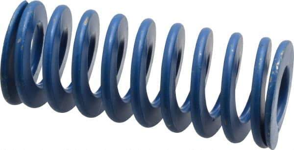 Associated Spring Raymond - 1-1/4" Hole Diam, 5/8" Rod Diam, 3" Free Length, Blue Die Spring - 360 Lb Max Deflection, 1.5" Max Deflection, Medium Duty, Chromium Alloy Steel - Exact Tool & Supply