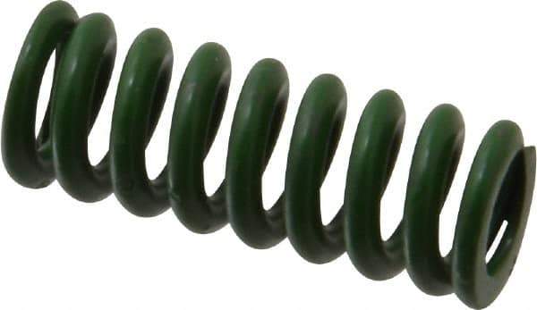 Associated Spring Raymond - 1/2" Hole Diam, 9/32" Rod Diam, 1-1/4" Free Length, Green Die Spring - 75 Lb Max Deflection, 0.31" Max Deflection, Extra Heavy Duty, Chromium Alloy Steel - Exact Tool & Supply