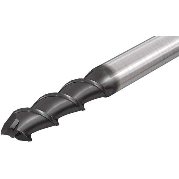 Iscar - 4mm, 11mm LOC, 4mm Shank Diam, 50mm OAL, 2 Flute, Solid Carbide Square End Mill - Single End, Uncoated, Spiral Flute, 55° Helix, Right Hand Cut, Right Hand Flute - Exact Tool & Supply