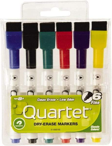 Quartet - Low-Odor ReWritables Fine Point, Classic, 6 Set Dry Erase Markers - For Use with Dry Erase Marker Boards - Exact Tool & Supply