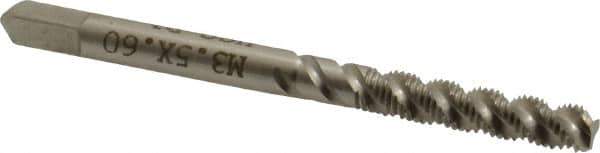 Hertel - M3.5x0.60 Metric Coarse, 3 Flute, 52° Helix, Bottoming Chamfer, Bright Finish, High Speed Steel Spiral Flute STI Tap - 2-1/8" OAL - Exact Tool & Supply