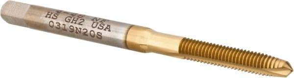 Hertel - #4-48 UNF, 2 Flute, TiN Finish, High Speed Steel Spiral Point Tap - Plug Chamfer, Right Hand Thread, 1-7/8" OAL, 9/16" Thread Length, 0.141" Shank Diam, 2B Class of Fit - Exact Tool & Supply