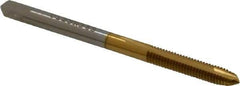 Hertel - #6-40 UNF, 2 Flute, TiN Finish, High Speed Steel Spiral Point Tap - Plug Chamfer, Right Hand Thread, 2" OAL, 11/16" Thread Length, 0.141" Shank Diam, 2B/3B Class of Fit - Exact Tool & Supply