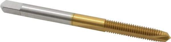 Hertel - #8-36 UNF, 2 Flute, TiN Finish, High Speed Steel Spiral Point Tap - Plug Chamfer, Right Hand Thread, 2-1/8" OAL, 3/4" Thread Length, 0.168" Shank Diam, 2B/3B Class of Fit - Exact Tool & Supply
