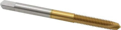 Hertel - #8-36 UNF, 2 Flute, TiN Finish, High Speed Steel Spiral Point Tap - Plug Chamfer, Right Hand Thread, 2-1/8" OAL, 3/4" Thread Length, 0.168" Shank Diam, 2B/3B Class of Fit - Exact Tool & Supply