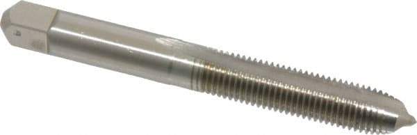 Hertel - M8x1.00 Metric Fine, 2 Flute, Bright Finish, High Speed Steel Spiral Point Tap - Plug Chamfer, Right Hand Thread, 2-23/32" OAL, 1-1/8" Thread Length, 0.318" Shank Diam - Exact Tool & Supply