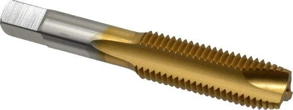 Hertel - M16x2.00 Metric Coarse, 3 Flute, TiN Finish, High Speed Steel Spiral Point Tap - Plug Chamfer, Right Hand Thread, 3-13/16" OAL, 1-13/16" Thread Length, 0.48" Shank Diam - Exact Tool & Supply