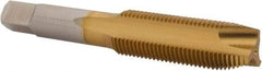Hertel - M16x1.50 Metric Fine, 3 Flute, TiN Finish, High Speed Steel Spiral Point Tap - Plug Chamfer, Right Hand Thread, 3-13/16" OAL, 1-13/16" Thread Length, 0.48" Shank Diam - Exact Tool & Supply