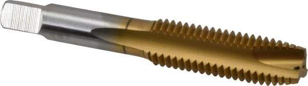 Hertel - M14x2.00 Metric Coarse, 3 Flute, TiN Finish, High Speed Steel Spiral Point Tap - Plug Chamfer, Right Hand Thread, 3-19/32" OAL, 1-21/32" Thread Length, 0.429" Shank Diam, 6H Class of Fit - Exact Tool & Supply