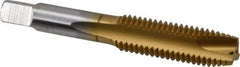 Hertel - M14x2.00 Metric Coarse, 3 Flute, TiN Finish, High Speed Steel Spiral Point Tap - Plug Chamfer, Right Hand Thread, 3-19/32" OAL, 1-21/32" Thread Length, 0.429" Shank Diam, 6H Class of Fit - Exact Tool & Supply