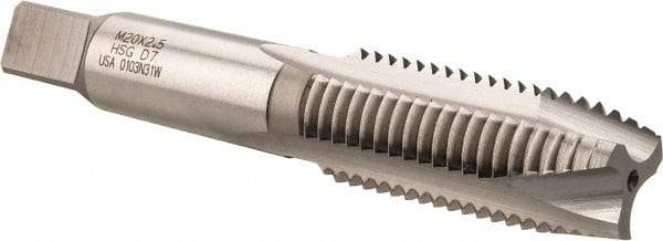 Hertel - M20x2.50 Metric Coarse, 3 Flute, Bright Finish, High Speed Steel Spiral Point Tap - Plug Chamfer, Right Hand Thread, 4-15/32" OAL, 2" Thread Length, 0.652" Shank Diam, 6H Class of Fit - Exact Tool & Supply