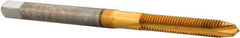 Hertel - M3x0.50 Metric Coarse, 2 Flute, TiN Finish, High Speed Steel Spiral Point Tap - Plug Chamfer, Right Hand Thread, 1-15/16" OAL, 5/8" Thread Length, 0.141" Shank Diam - Exact Tool & Supply