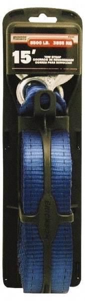 Erickson Manufacturing - 15' Long x 2" Wide, 8,500 Lb Basket Capacity, Polyester Web Sling - Blue, with Hook Ends - Exact Tool & Supply