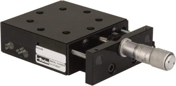 Parker - 29 Kg Capacity, M5 Mount Hole, 13mm Travel, Precision Ball Bearing Table with Center Drive - Single Axis, 8 Mounting Holes, 66-1/2mm Long x 66-1/2mm Wide x 25.4mm High - Exact Tool & Supply