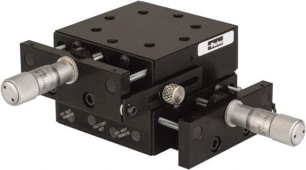 Parker - 29 Kg Capacity, M5 Mount Hole, 13mm Travel, Precision Ball Bearing Table with Center Drive - X-Y Stage, 8 Mounting Holes, 66-1/2mm Long x 66-1/2mm Wide x 25.4mm High - Exact Tool & Supply