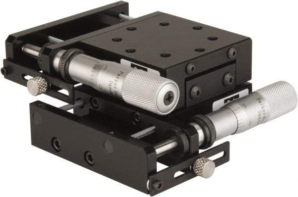 Parker - 62 Lb. Capacity, 10-32 Mount Hole, 1" Travel, Precision Ball Bearing Table with Side Drive - X-Y Stage, 8 Mounting Holes, 2.56" Long x 2.62" Wide x 1" High - Exact Tool & Supply