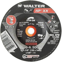 WALTER Surface Technologies - 20 Grit, 5" Wheel Diam, 1/4" Wheel Thickness, Type 27 Depressed Center Wheel - Aluminum Oxide, Resinoid Bond, 12,200 Max RPM - Exact Tool & Supply