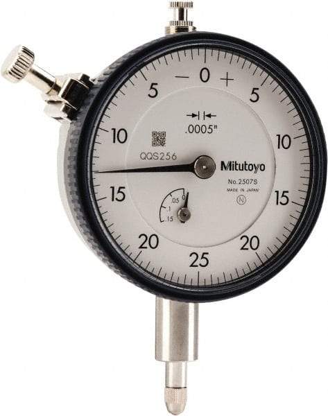 Mitutoyo - 1/8" Range, 0-25-0 Dial Reading, 0.0005" Graduation Dial Drop Indicator - 2-1/4" Dial, 0.05" Range per Revolution, 0.0005" Accuracy, Revolution Counter - Exact Tool & Supply