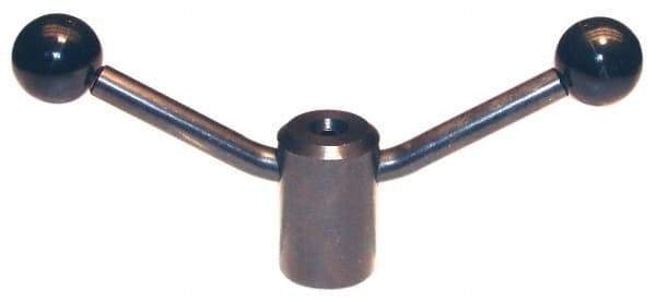 Morton Machine Works - 2 Offset Arms, 5/8-11" Hole, Black Oxide, Tapped Clamping Handle - 1/2" Arm Diam, 1-3/8" Hub Diam, 1-3/8" Ball Diam - Exact Tool & Supply