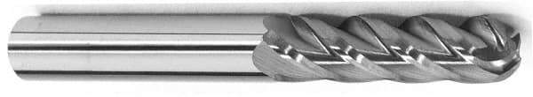 Accupro - 7/16" Diam, 1" LOC, 4 Flute Solid Carbide Ball End Mill - TiCN Finish, Single End, 4" OAL, 7/16" Shank Diam, Spiral Flute - Exact Tool & Supply