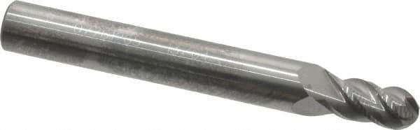 Accupro - 13/64" Diam, 3/8" LOC, 4 Flute Solid Carbide Ball End Mill - Uncoated, Single End, 2" OAL, 1/4" Shank Diam, Spiral Flute - Exact Tool & Supply