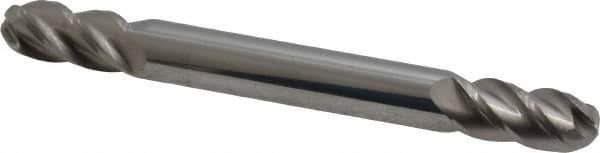 Accupro - 1/4" Diam, 1/2" LOC, 4 Flute Solid Carbide Ball End Mill - Uncoated, Double End, 2-1/2" OAL, 1/4" Shank Diam, Spiral Flute - Exact Tool & Supply