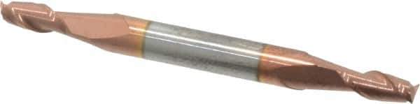 Accupro - 9/64", 5/16" LOC, 3/16" Shank Diam, 2" OAL, 2 Flute, Solid Carbide Square End Mill - Double End, TiCN Finish, Spiral Flute, 40° Helix, Centercutting, Right Hand Cut, Right Hand Flute - Exact Tool & Supply