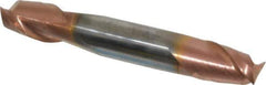 Accupro - 3/8", 1/2" LOC, 3/8" Shank Diam, 2-1/2" OAL, 2 Flute, Solid Carbide Square End Mill - Double End, TiCN Finish, Spiral Flute, 40° Helix, Centercutting, Right Hand Cut, Right Hand Flute - Exact Tool & Supply
