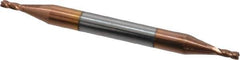 Accupro - 3/64", 3/32" LOC, 1/8" Shank Diam, 1-1/2" OAL, 4 Flute, Solid Carbide Square End Mill - Double End, TiCN Finish, Spiral Flute, 30° Helix, Centercutting, Right Hand Cut, Right Hand Flute - Exact Tool & Supply