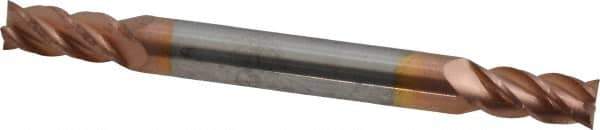 Accupro - 7/32", 7/16" LOC, 1/4" Shank Diam, 2-1/2" OAL, 4 Flute, Solid Carbide Square End Mill - Double End, TiCN Finish, Spiral Flute, 40° Helix, Centercutting, Right Hand Cut, Right Hand Flute - Exact Tool & Supply